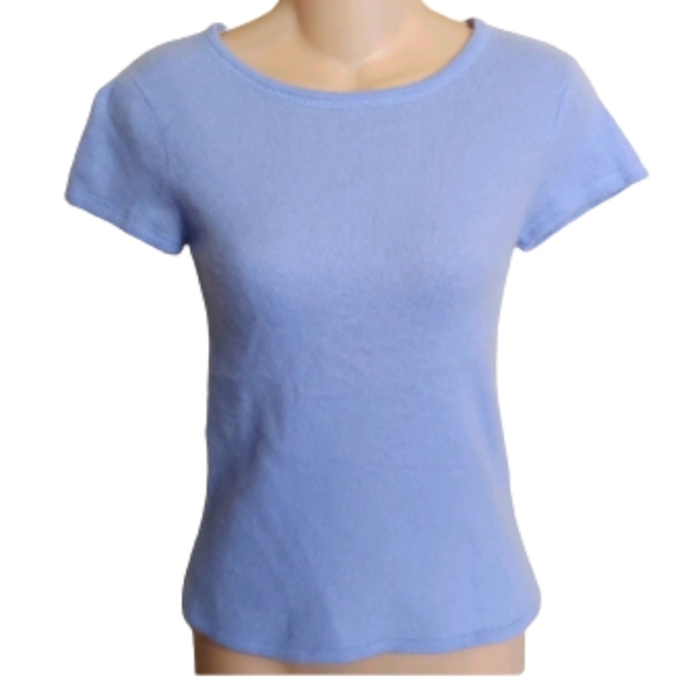 In Cashmere Light Blue Cashmere Short Sleeve Top Size Women's Medium